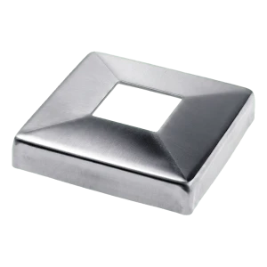 Dekoratyvinė balustradoms skirta kvadratinė rozetė 108×108 mm profiliui 40×40 – nerūdijantis plienas, blizgus