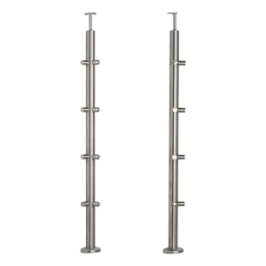 PSG kampinis balustrados stulpelis plieno AISI 304 ø42,4 mm H1060 mm su laikikliais vamzdeliams ø12 mm