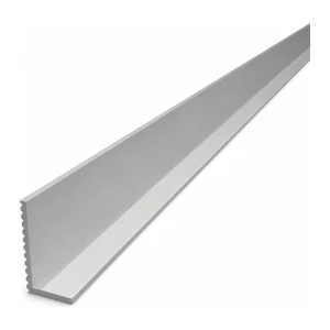Aluminio kampuotis nelygiakraštis briaunuotas 40×20×2,6 mm – L formos profilis, ilgis 2000 mm