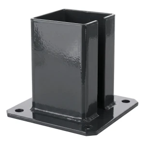 Plieninis tvoros stulpo pagrindas 100×100 mm – montavimo kojele grafito spalvos RAL 7016