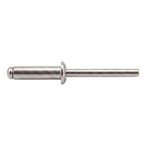 Kniedė iš nerūdijančio plieno A2/A2 ISO 15983 4,0×16 mm – plokščia galvutė, atviro tipo – kartoninė dėžė 500 vnt.