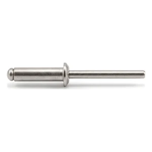 Kniedė iš nerūdijančio plieno A2/A2 ISO 15983 4,0×12 mm – plokščia galvutė, atviro tipo – kartoninė dėžė 500 vnt.
