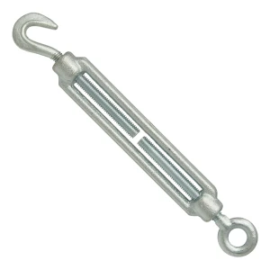 Cinkuotas lyno įtempėjas M6×110 mm – kablys–ąsa, DIN 1480