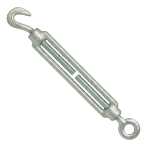 Cinkuotas lyno įtempėjas M24×255 mm – kablys–ąsa, DIN 1480