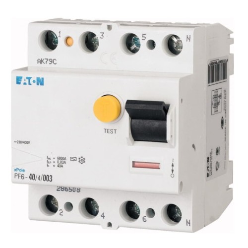 Likutinės srovės automatinis jungiklis 4P 40A 6kA 100mA A tipo PF6-40/4/01-A GPV-401-11