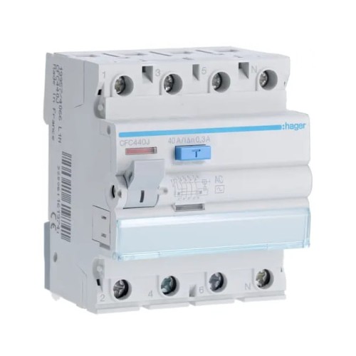 Liekamosios srovės automatinis jungiklis 3P+N 40A 300mA AC tipo CFC440J HAGER GPV-401-43