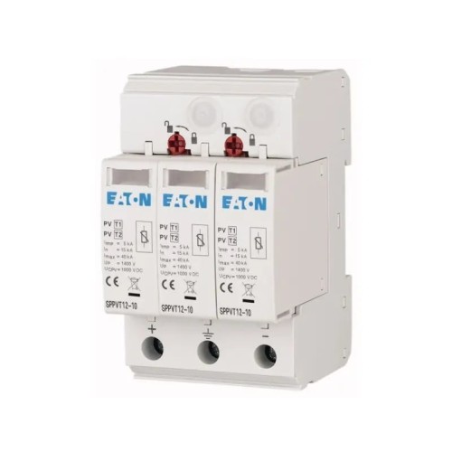 Viršsrovių ribotuvas PV nuolatinės srovės 1+2 (B+C) tipo 1000V 2P+N 15kA 3,7kV SPPVT12-10-2+PE 177256 EATON GPV-401-44