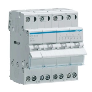 Modulinis montavimo jungiklis I-0-II (1-0-2) bendras taškas iš viršaus 4P 40A 400VAC SFT440 HAGER