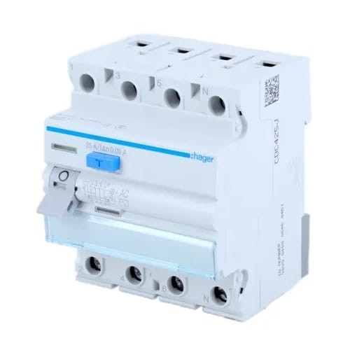 Liekamosios srovės automatinis jungiklis 3P+N 25A 30mA AC tipo CDC425J HAGER GPV-401-79
