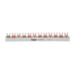 Jungiamasis bėgelis 3 poliai 57mod 10mm2, KDN363B su šakute Hager