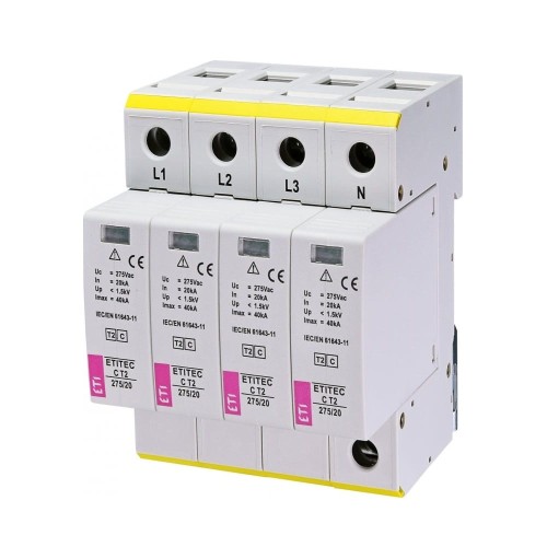 ETI 2 tipo (C klasės) viršįtampių ribotuvas 4P 20kA 1,5kV GPV-401-97