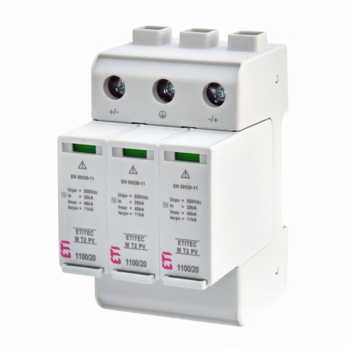 ETI Viršįtampių ribotuvas PV DC 2 tipo (C klasė) 1100V 3P 20kA 3,8kV GPV-401-135