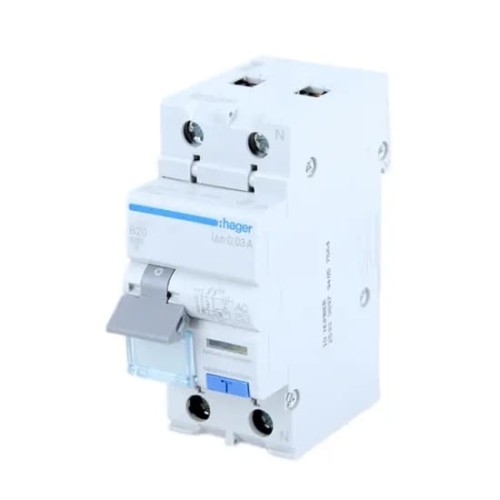 Hager liekamosios srovės automatinis jungiklis su viršįtampio komponentu B 10A 1P+N 6kA 30mA AC tipo GPV-401-157