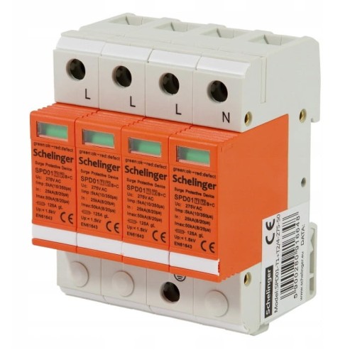 Schelinger Perkūnų apsauga 4P 5kA klasė T1+T2 (B+C) GPV-401-25
