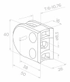 Stiklo laikiklis 50x40x26 mm su kaiščiu, stiklas 6-10,76 mm, AISI 304, sistema 42,4 mm, satinas 000-265 (3)