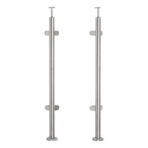 Kampinis turėklų stulpelis stiklui fi 42,4x1060/1102,4mm 4 laikikliai šlifuotas