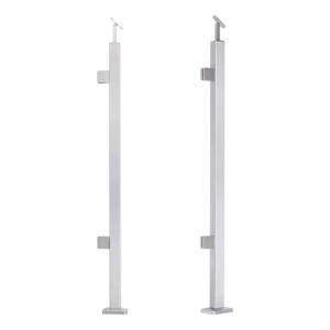Kairysis galinis turėklų stulpelis 40x40x1060/1100mm 2 stiklo laikikliai