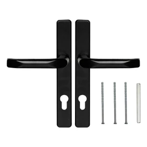 Juodas durų rankenėlis su stačiakampiu skydeliu 90 mm – aliuminis/cinkinis lydys H247