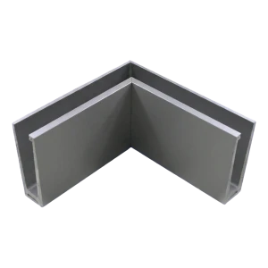 Vidinis kampinis aliuminio profilis stikliniams turėklams 200×120×45 mm – montavimas iš viršaus, satinas