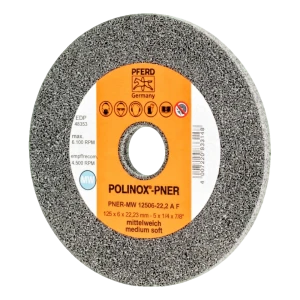 PFERD POLINOX-PNER kompaktiškas šlifavimo diskas 125 × 6 mm kampiniam šlifuokliui – vidutinio minkštumo A F