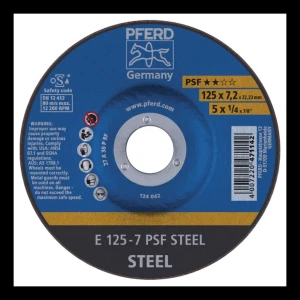 PFERD E 125-7 PSF STEEL – plieno šlifavimo diskas 125 × 7,2 mm (pakuotė 10 vnt.)