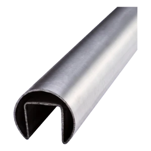 Užkladomasis stiklo rankenėlė Ø 42,4 mm AISI 304 satinas – pilnai stiklinė balustrada, L=2500 mm