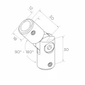 Postal – lankstomas turėklų alkūnė 90°–180° strypui fi 12 mm, AISI 304 satinas 001-146 (2)